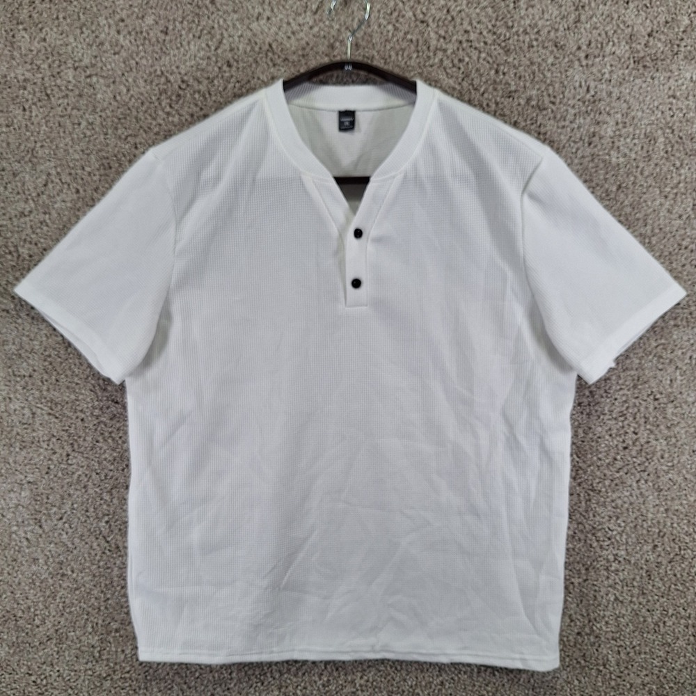 Manfinity Henley Shirt Mens XXL White Waffle Knit Short Sleeve Buttons Casual